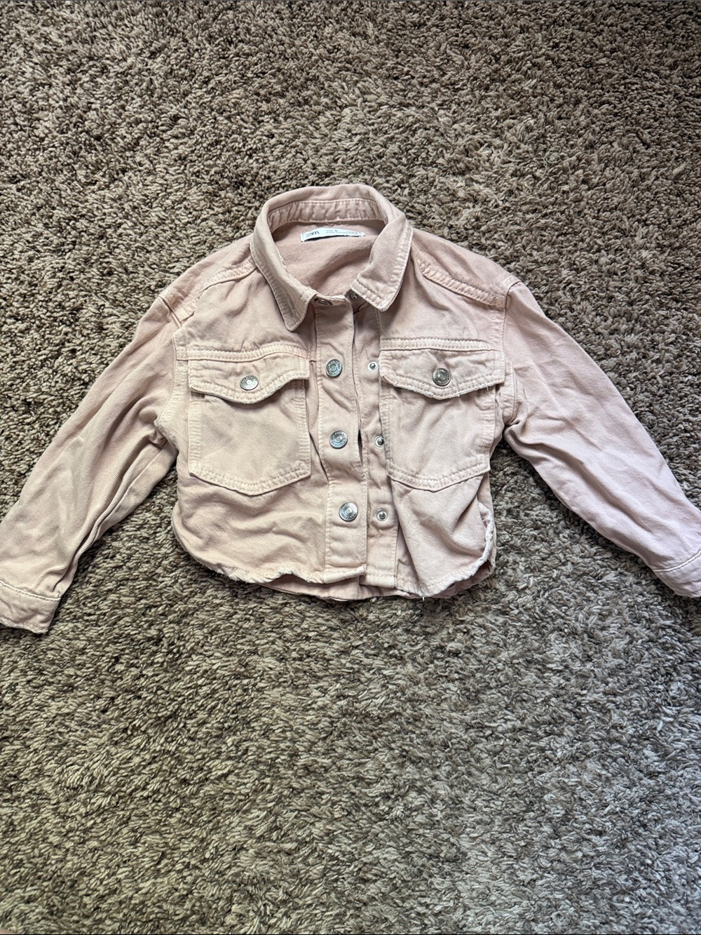 Zara Cropped Denim Jacket - Blush Pink